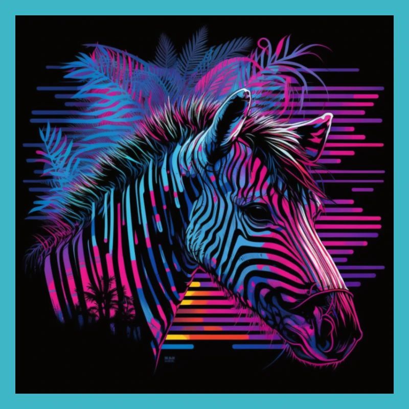 Zebra mit Neonfarben, Synthwave / 80er Jahre