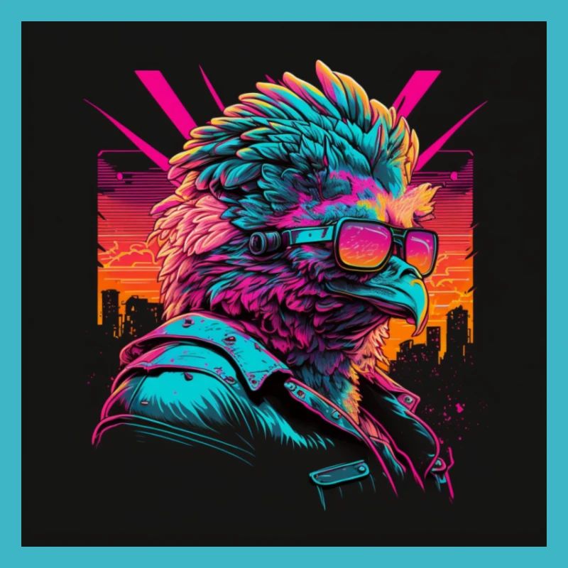 Huhn mit Brille Kamel mit Neonfarben 80er Jahre