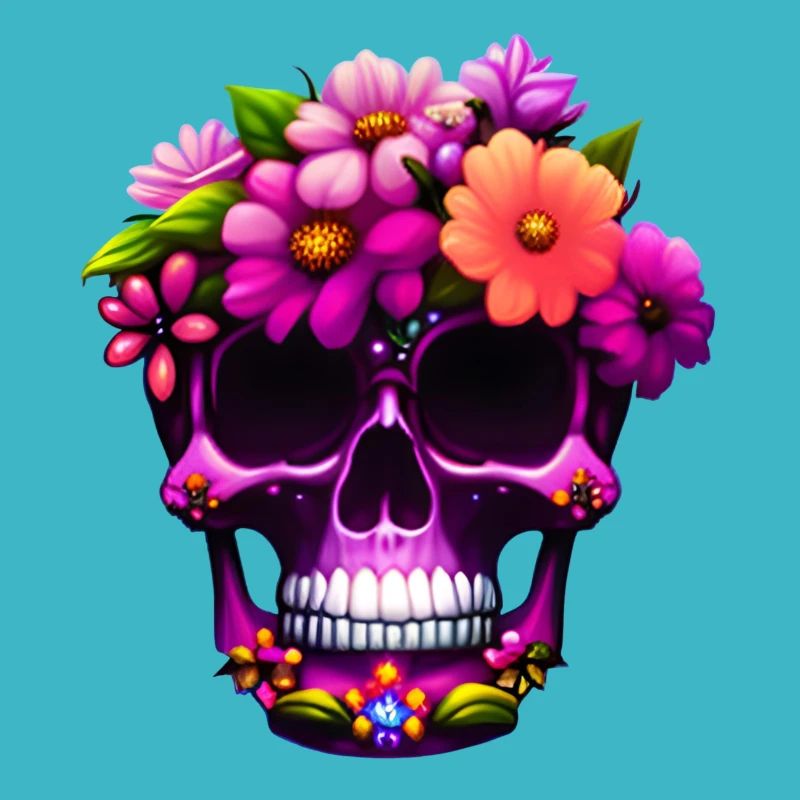 Skull Pink Boho Totenkopf Blumen