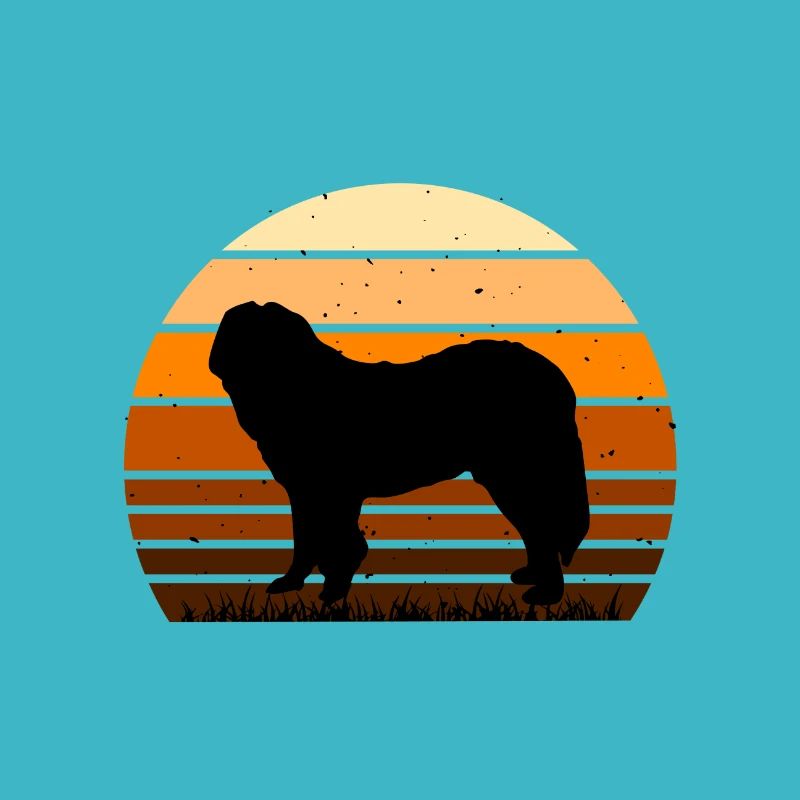 Caucasian Shepherd Dog Silhouette Retro Sunset
