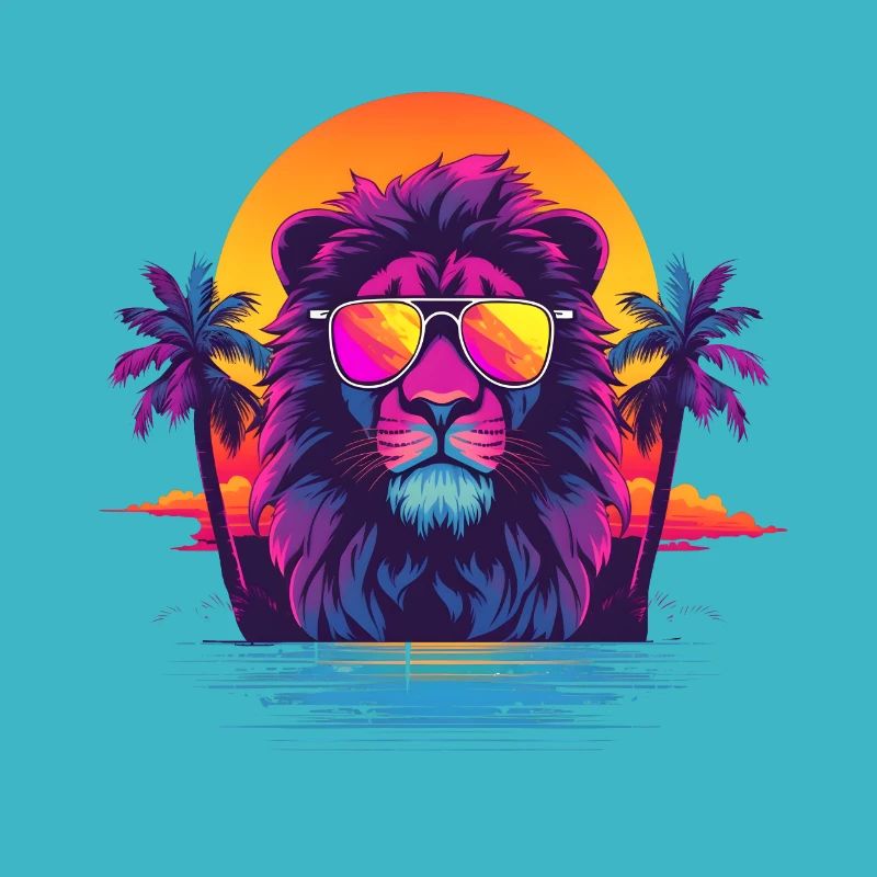 Synthwave Lion Sunset