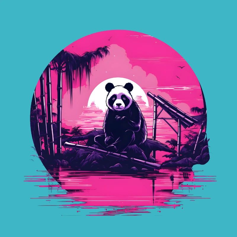 Synthwave Panda Japan Sunset