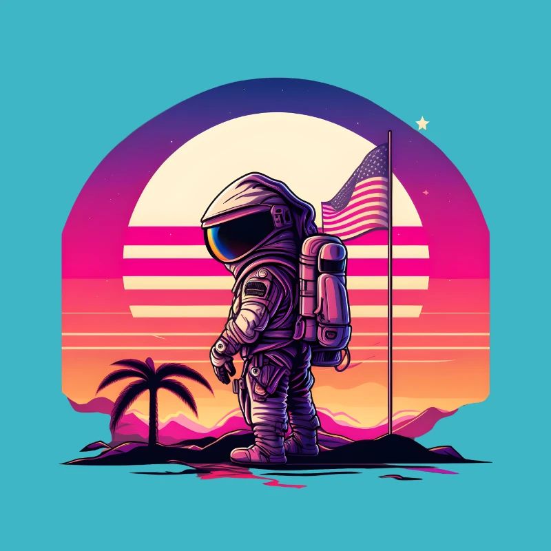 Synthwave Astronaut Space Sunset