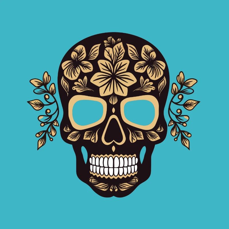 schwarzer Totenkopf mit Blumenmuster