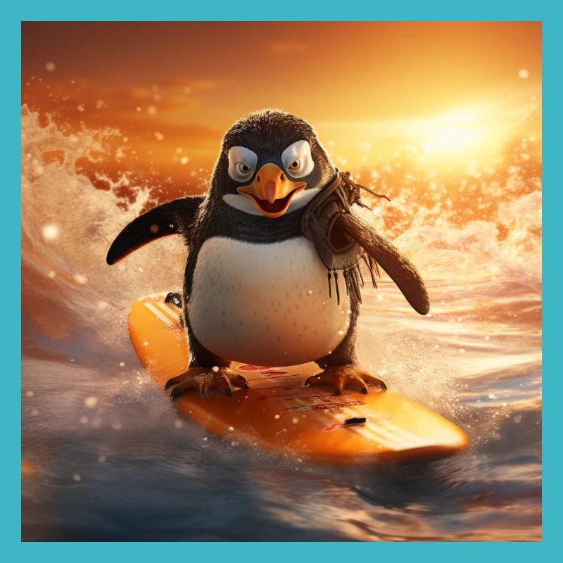 Pinguin riding on waves