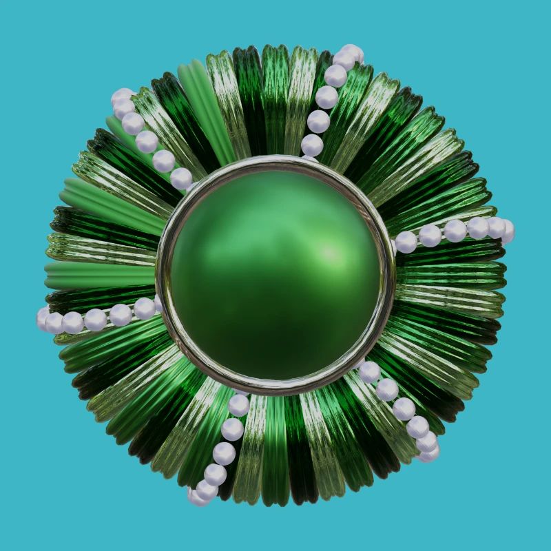 Bouton vert avec perles