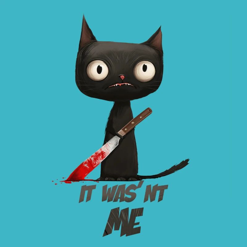 Drôle de chat noir avec couteau - Ce n’était pas moi