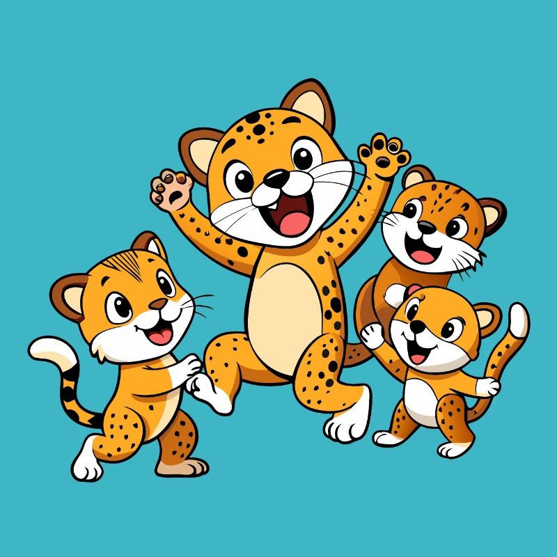 Jubilant Jaguarundi Playing with Siblings