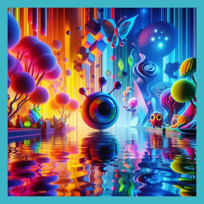 Surreale Traumlandschaft: Neon-Gewässer