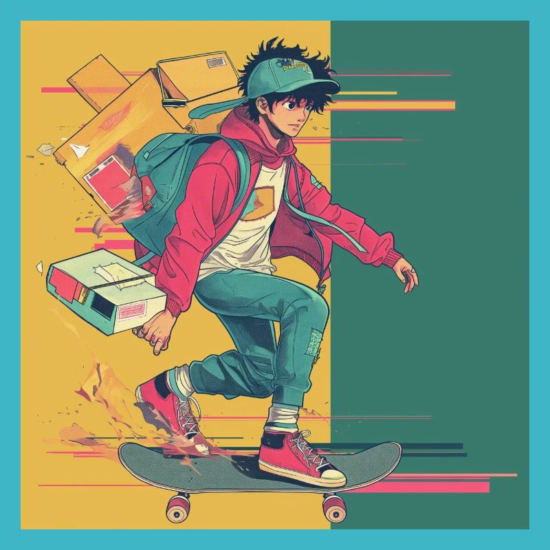 Années 80 Anime Guy Calmant Impression de mode de haute qualité