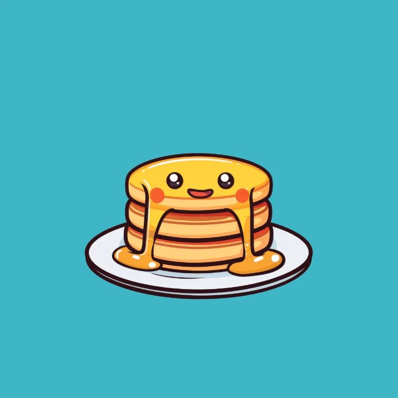 Cheerful pancake stack on plate in cartoon