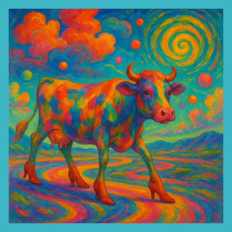 Vache colorée à Higheels