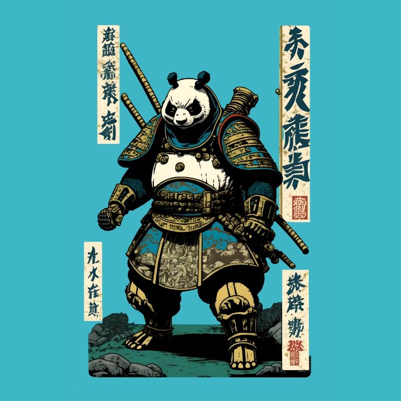 Panda en armure de samouraï dans le style ukiyo-e