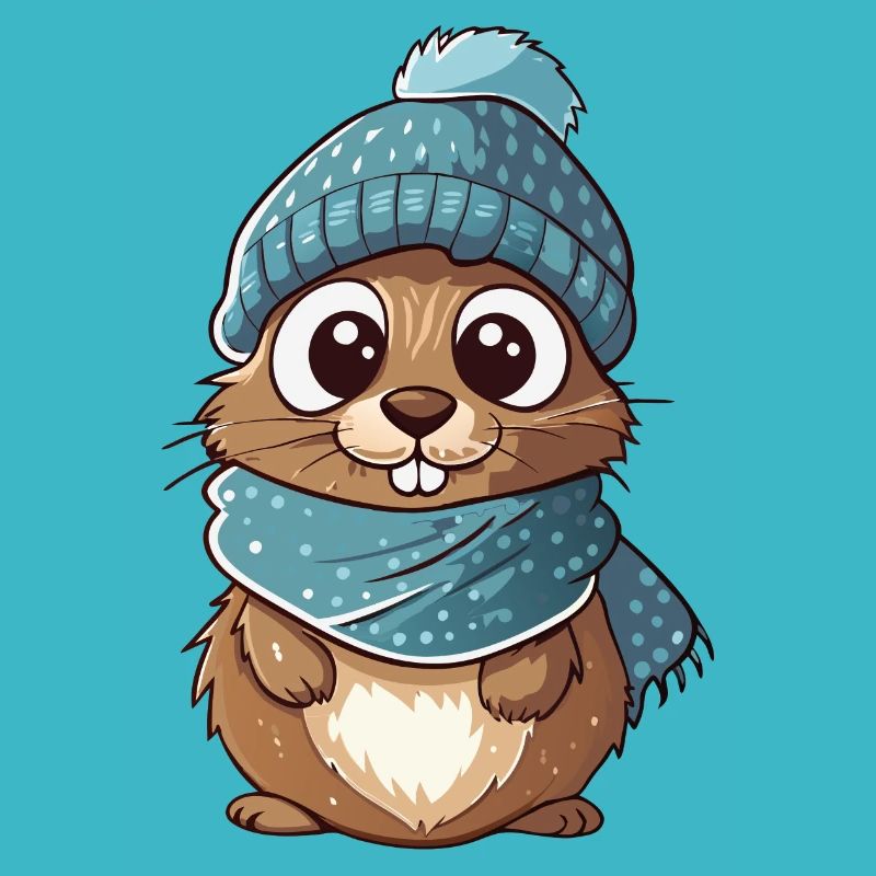 Mignon gopher avec écharpe et chapeau à pompon.