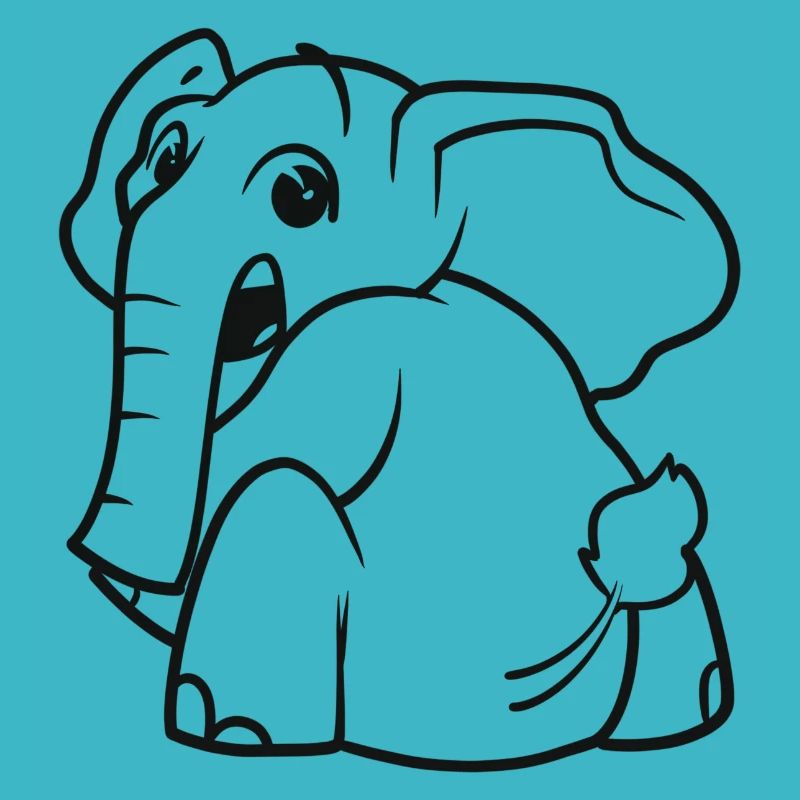 Elephant turns around - surprised, frightened