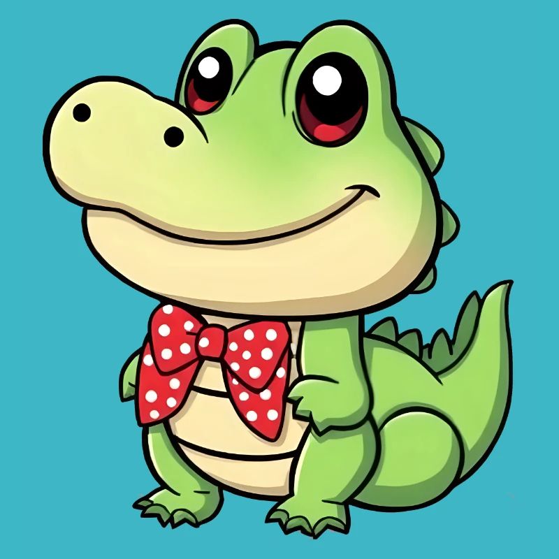 Mignon crocodile comique avec cravate rouge