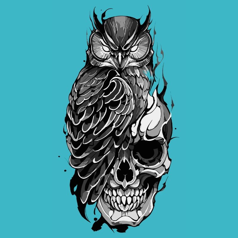 Hibou perché sur le crâne