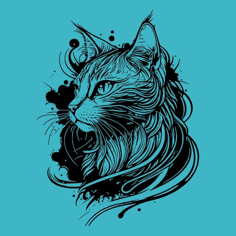 Cute Space Cat in Tattoo Style