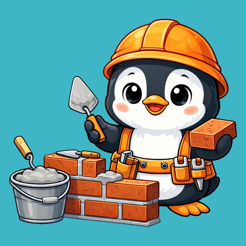 Mignon Pingouin Maçon Ouvrier du chantier Ouvrier de chantier