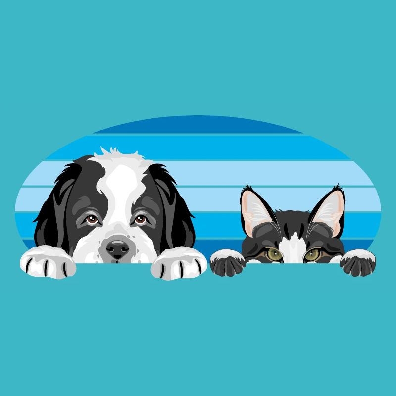 Spannender Bernhardinerwelpe und niedliche Katze
