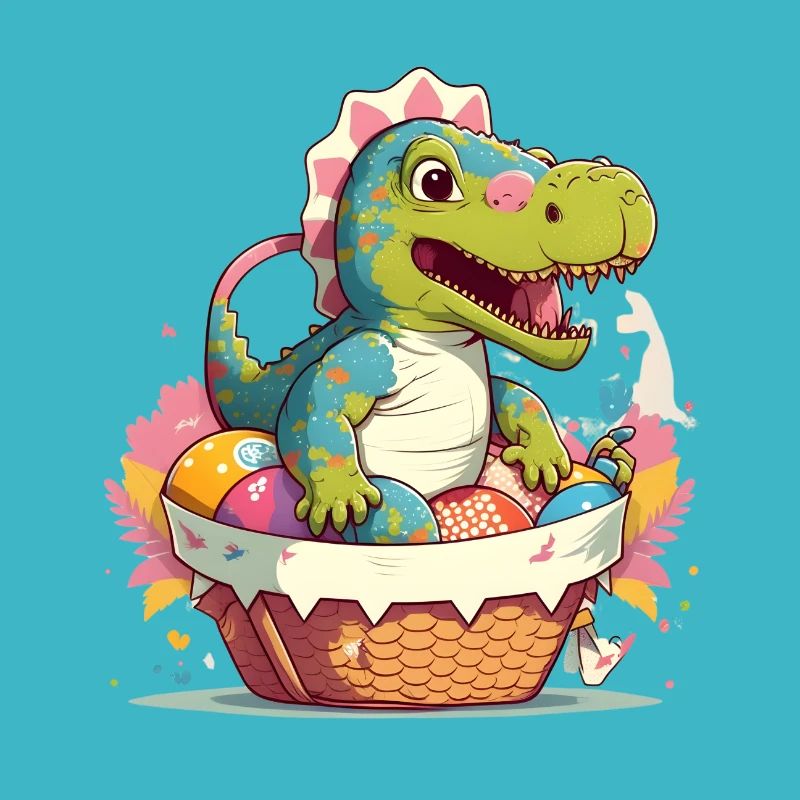 Dino in the Easter egg basket