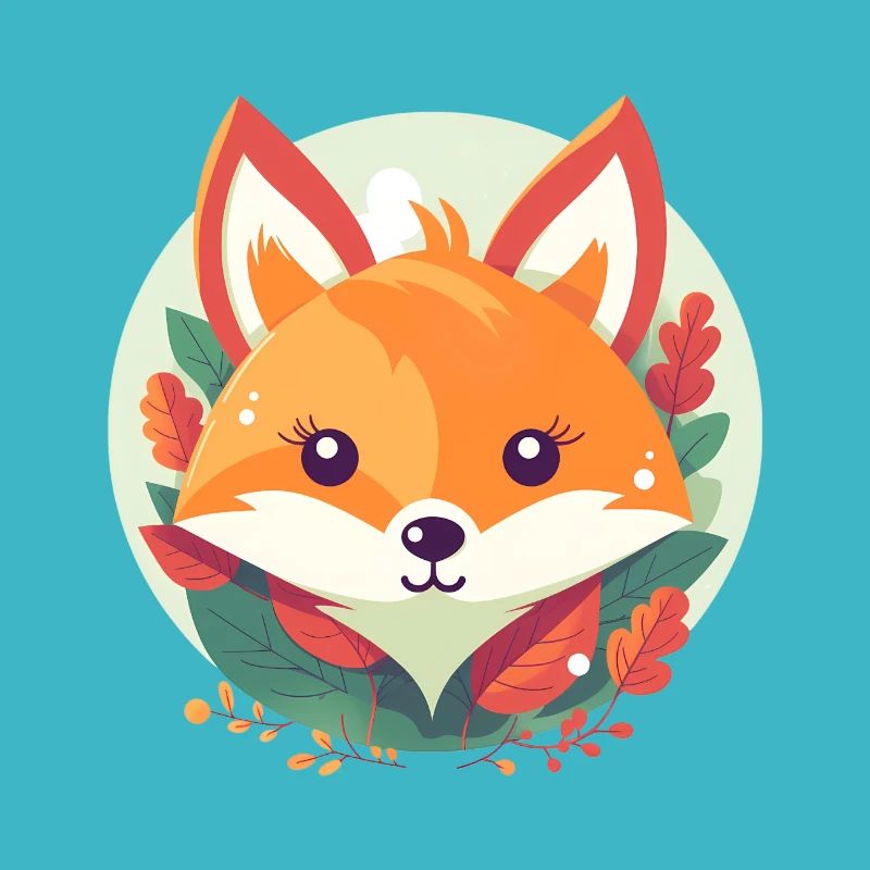 Renard mignon avec des feuilles