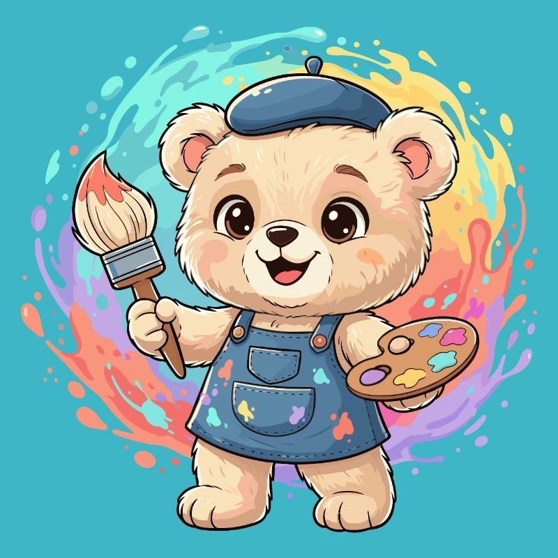 Bear painter in colorful splash