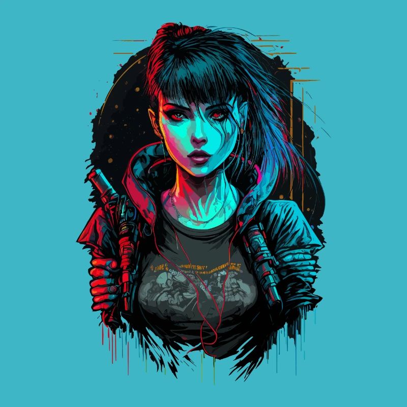 Cooles digitales Gemälde eines Cyber-Girls