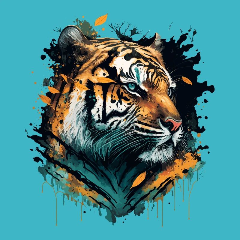 Tiger mit fallenden Blättern