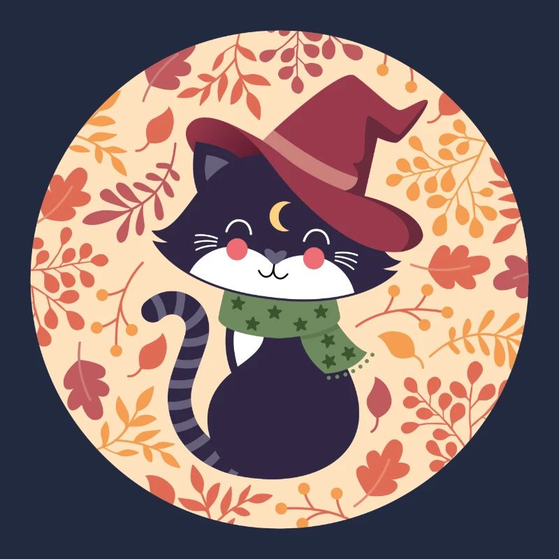 black cat with autumn pattern