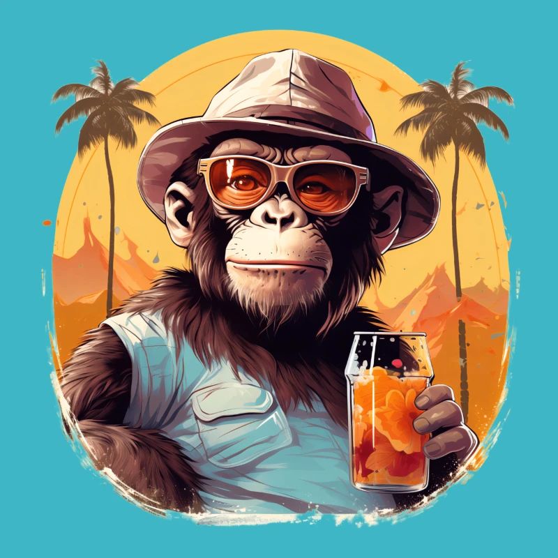 Singe cool avec boisson Drôle d’animaux chimpanzé