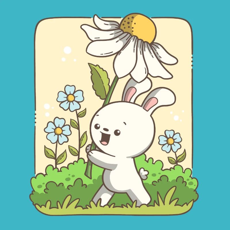 Lapin mignon portant une fleur
