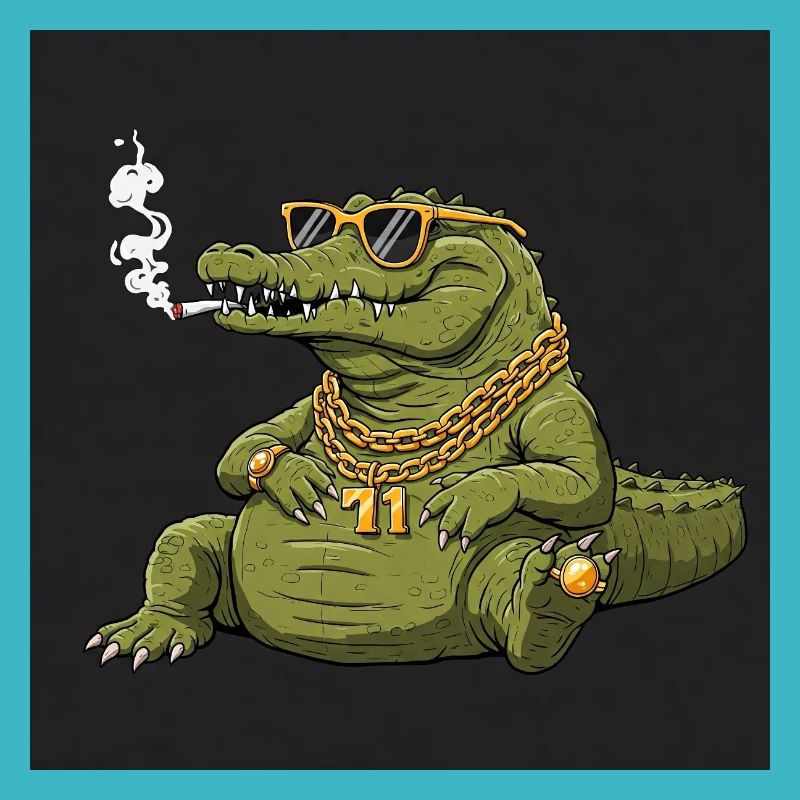 Smoking crocodile with gold chain and sunglasses
