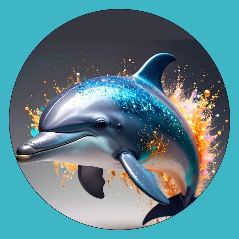Dolphin, colorful, sequins, glitter, blue