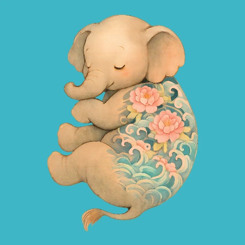 Schwebender Elefant mit Tinte – Frieden in Pastell