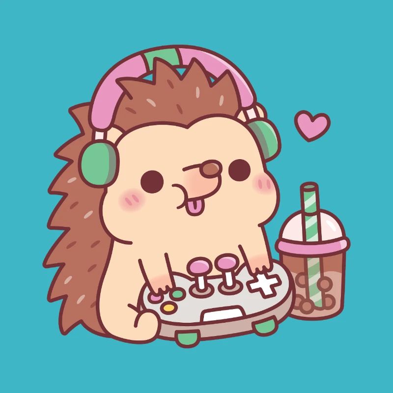 Süßer Igel Mit Gamecontroller Und Boba Tee