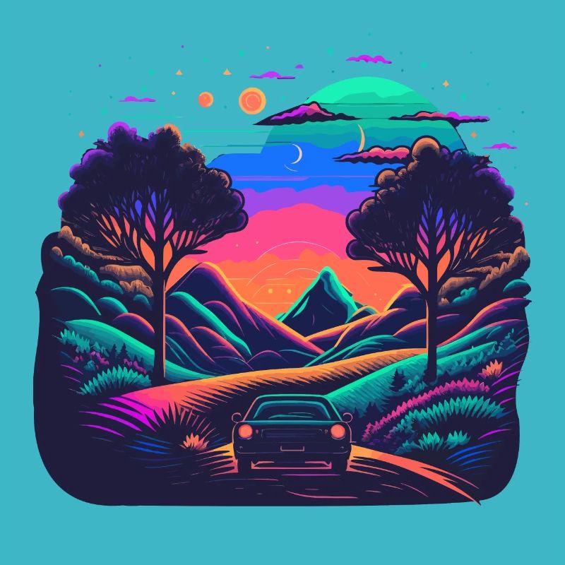 Auto in Neonlandschaft