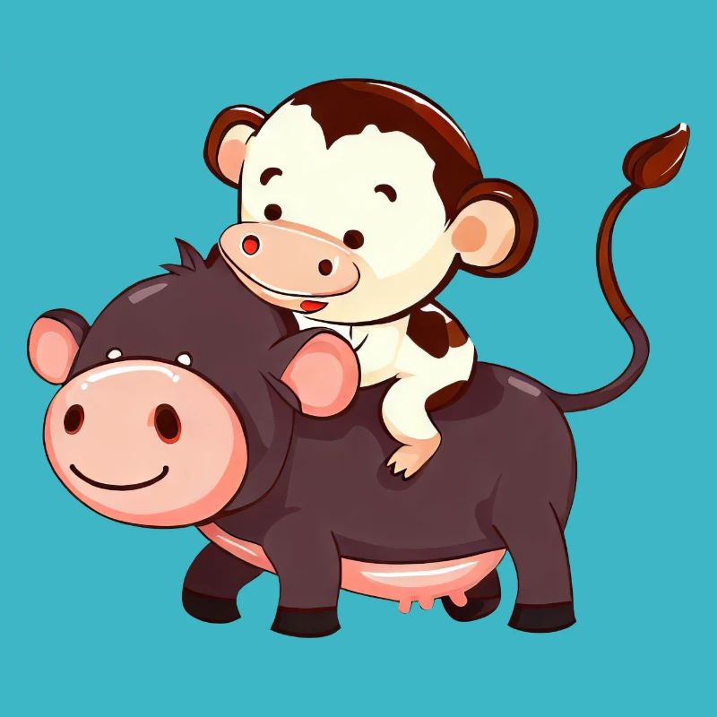 Monkey Riding on Cow Funny Animal Game Design