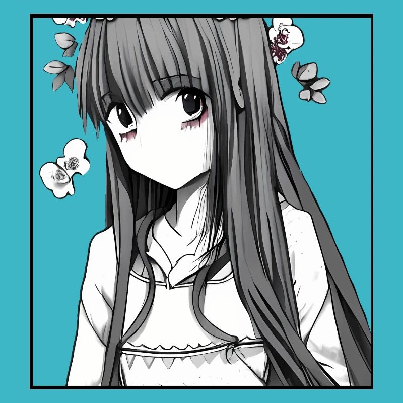 Zarte Blüten: Romantisches Anime-Mädchen mit Blume