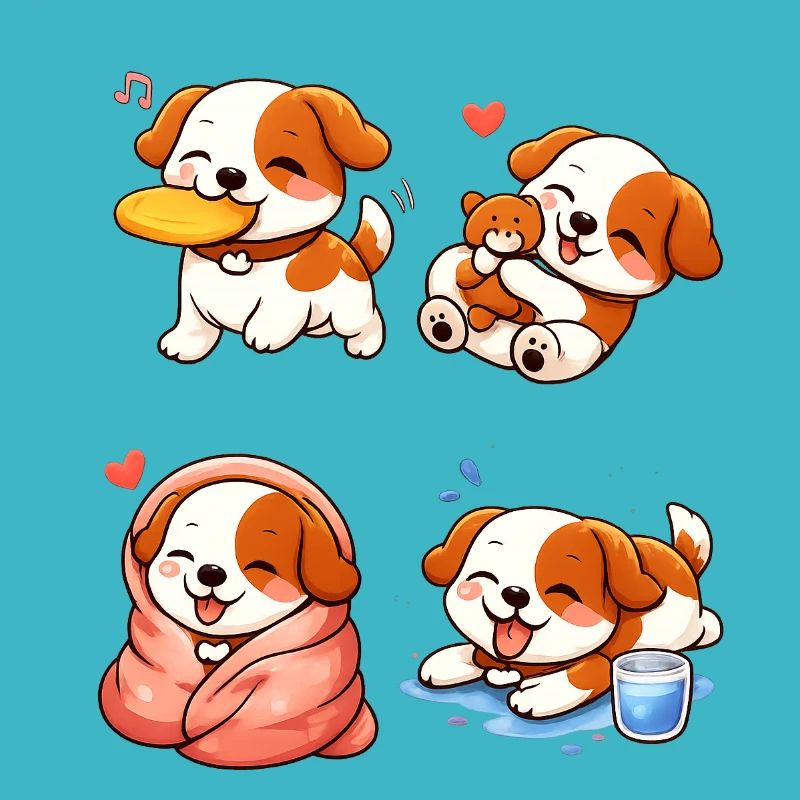 Adorable and Tender Cartoon Puppies