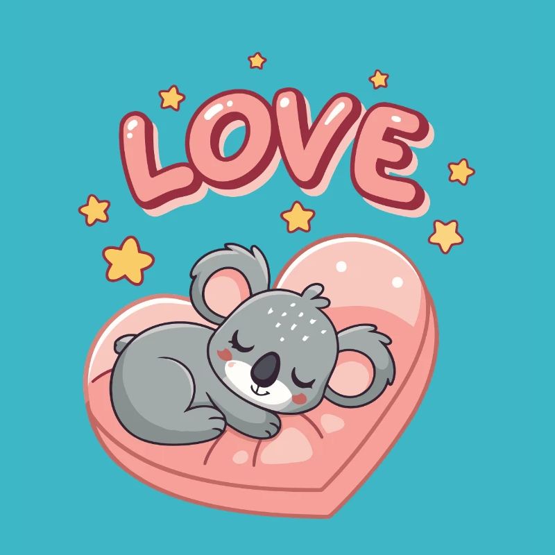 Koala schläft auf Pastellherz