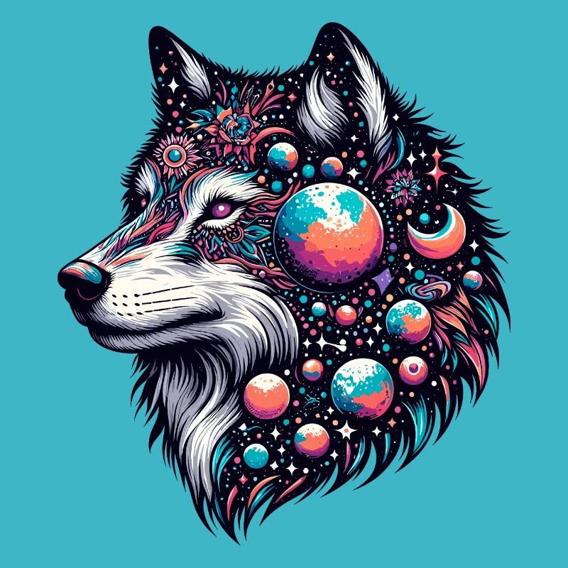 WOLF, COSMIC, UNIVERSE, PLANET, STARS, GALAXY, WORLD