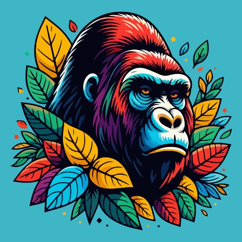 GORILLA AFFE TIER BUNT HERBST BLÄTTER ERNST WÜTEND