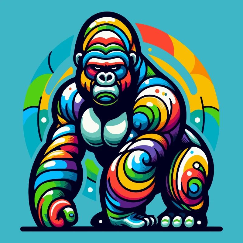 SITZENDER GORILLA AFFE TIER BUNT FARBEN KUNST RUND