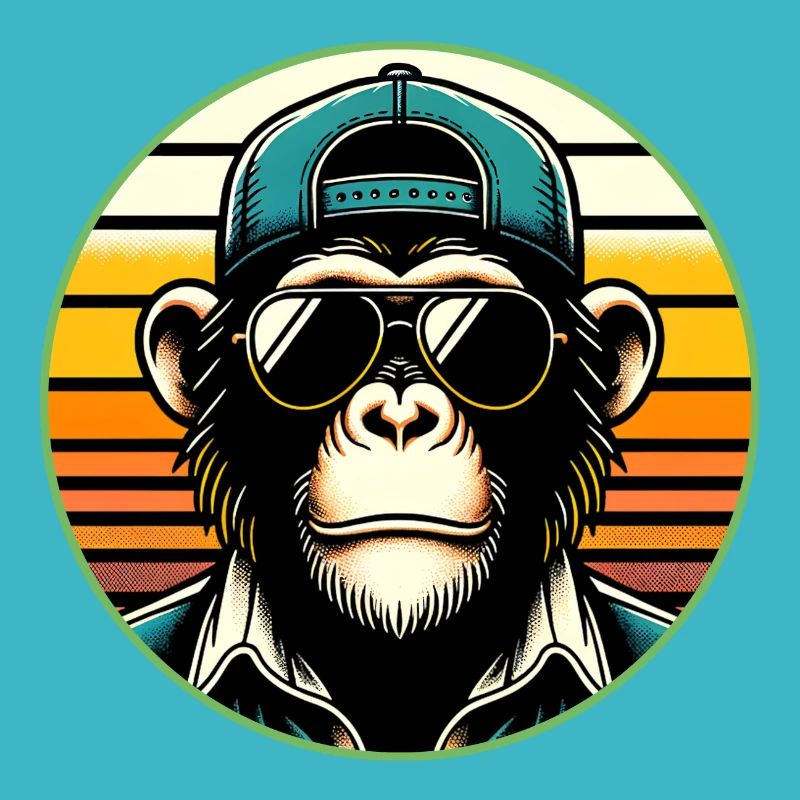 Cool chimpanzee with sunglasses and baseball cap