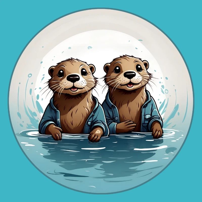 Two otters standing in the water