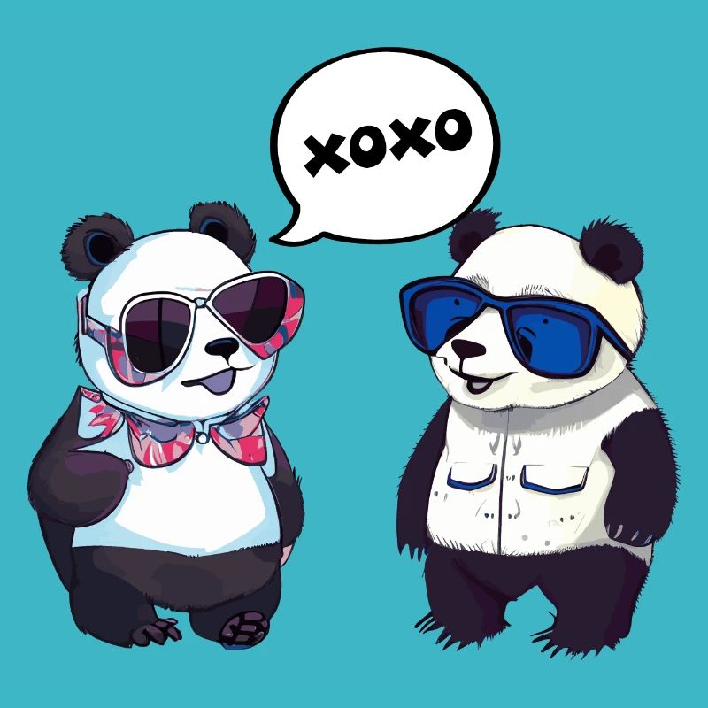 Design de panda cool avec deux pandas mignons
