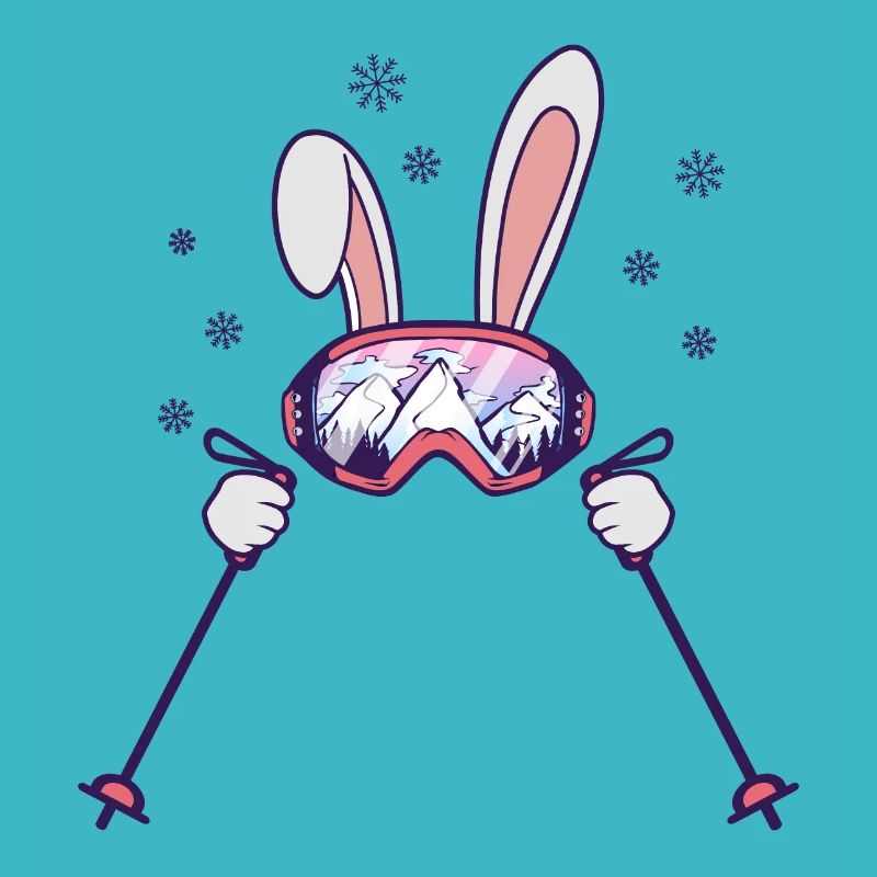 Skiing Rabbit with ski poles and ski goggles