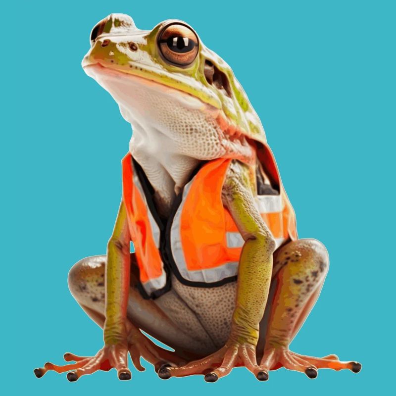 Frosch mit Sicherheitswarnweste