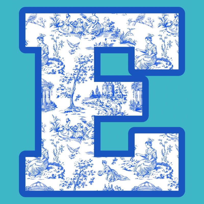 Chinoiserie mit Buchstabe e in Blau